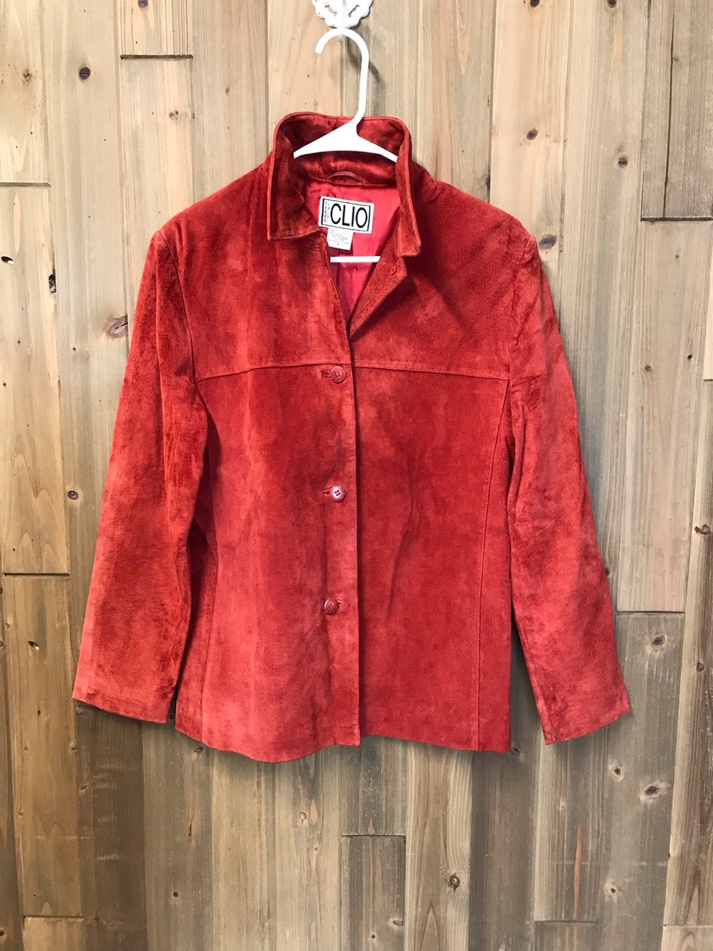 Vintage CLIO Women's Red Suede Leather Button-Front Jacket Sz 8